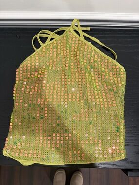 Amazon Lime Green Sequin Midi Skirt with Pink Sequins